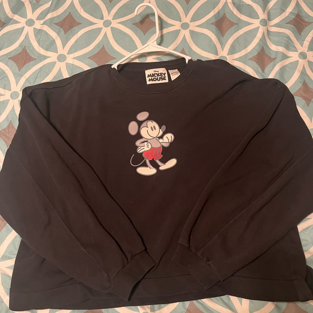 Disney Black Crewneck Sweater with Classic Mickey Graphic